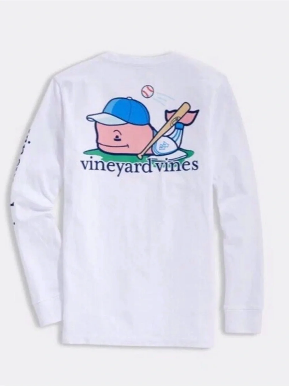 Vineyard Vines White Long Sleeve Pocket Tee with Navy Sleeve Logo, XL (18)
